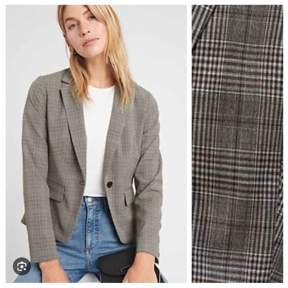 NWT! Banana Republic Factory WASHABLE BROWN PLAID CUTAWAY BLAZER